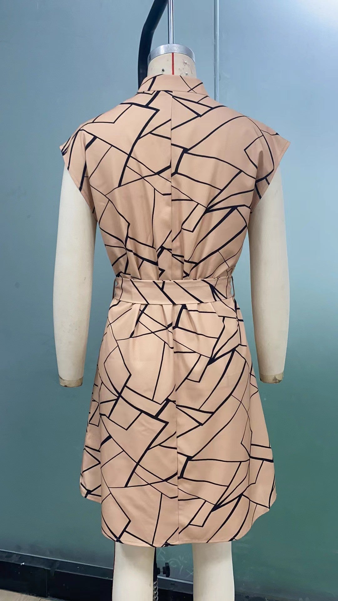 Women's Dresses Geometric Printed Elegant Casual v Neck Short Sleeve Summer Dresses Fashion Ladies Lace up dress Vestidos