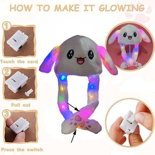 LED Plush Rabbit Hats Glowing Bunny Ears Hat With Moving Ears Cute Spring Cap Adult Children Funny Gift Cosplay Costume