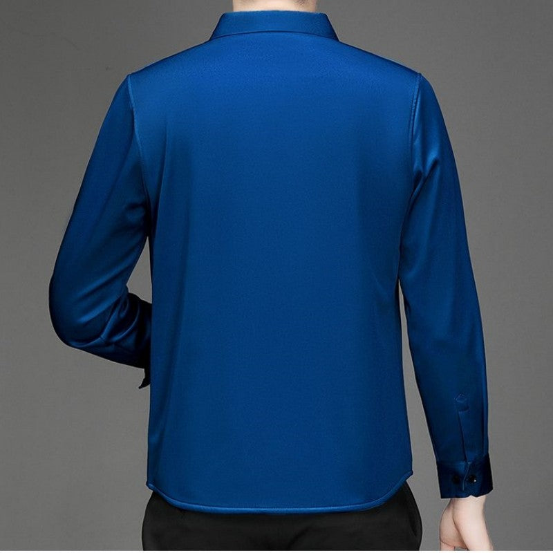 High End Mulberry Silk Men Business Shirt Long Sleeve Button Invisible Elastic Tops Wrinkle Resistant Luxurious Men Shirt