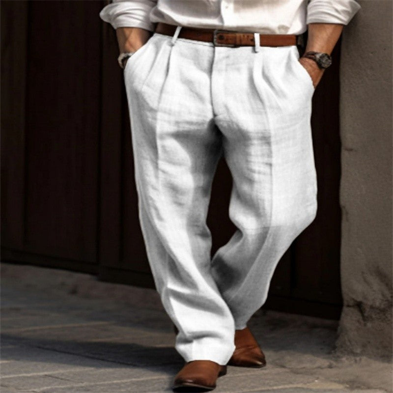 2026 Men's Stand Pocket Casual Linen Pants Solid White Gray Trouser Plus Size 3xl Mens Elegant Fashion Sweatpants Men Streetwear