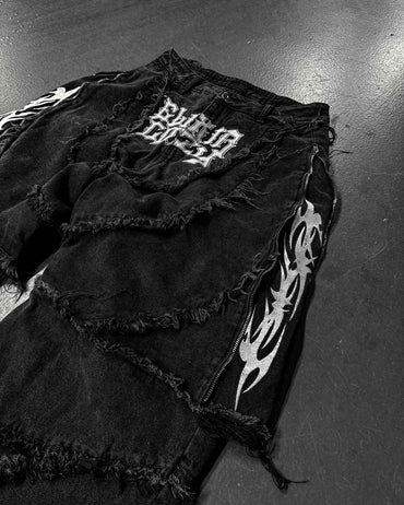 Elixir X Cozy Detachable Jeans Retro Punk Streetwear Ziipper Patchwork Stripe Denim Pants Men Black Baggy Hip Hop Splicing Jeans