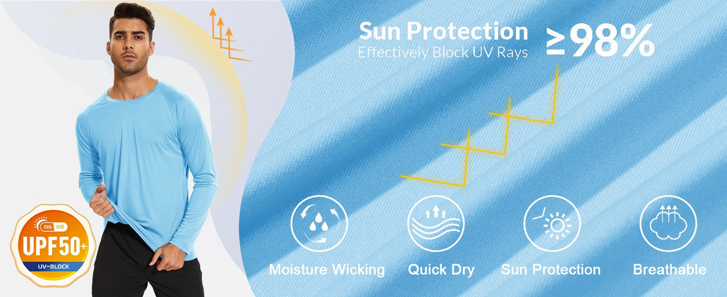 TACVASEN UV Shirt Men's O-Neck Long Sleeve UPF 50+ Sun Protection T-Shirt Quick Dry Sports Tee Hiking Fishing Outdoors Pullovers