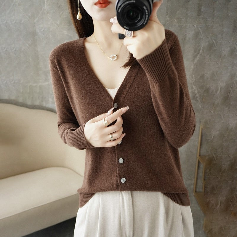 2024 New V-Neck Temperament Small Fragrant Wind Women Loose Sweater Sweater All Sweater Coat Special Offer Cardigan ZHI D035