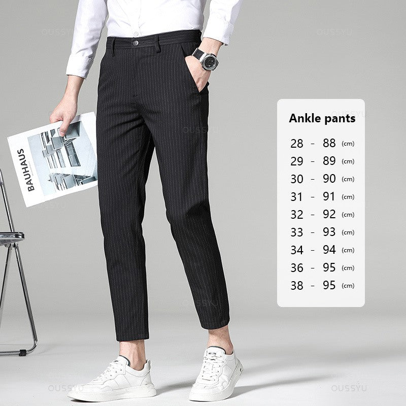 High Quality Plaid Stripe Ankle Length Pants Men Business Long Length Pant Straight Korea Grey Black Suit Formal Trousers Male