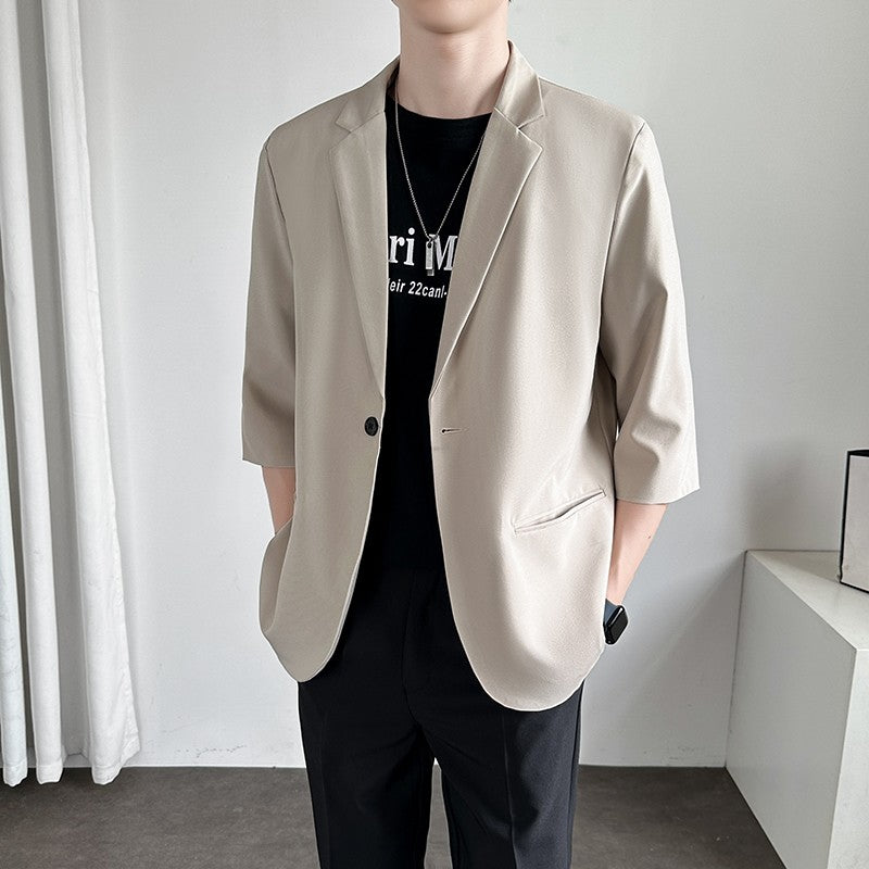 Men's Casual Seven-Five Sve Suit Jaet Thin Summer Faionable Korean Sle Five-Five ort Sve Small Western Clothes