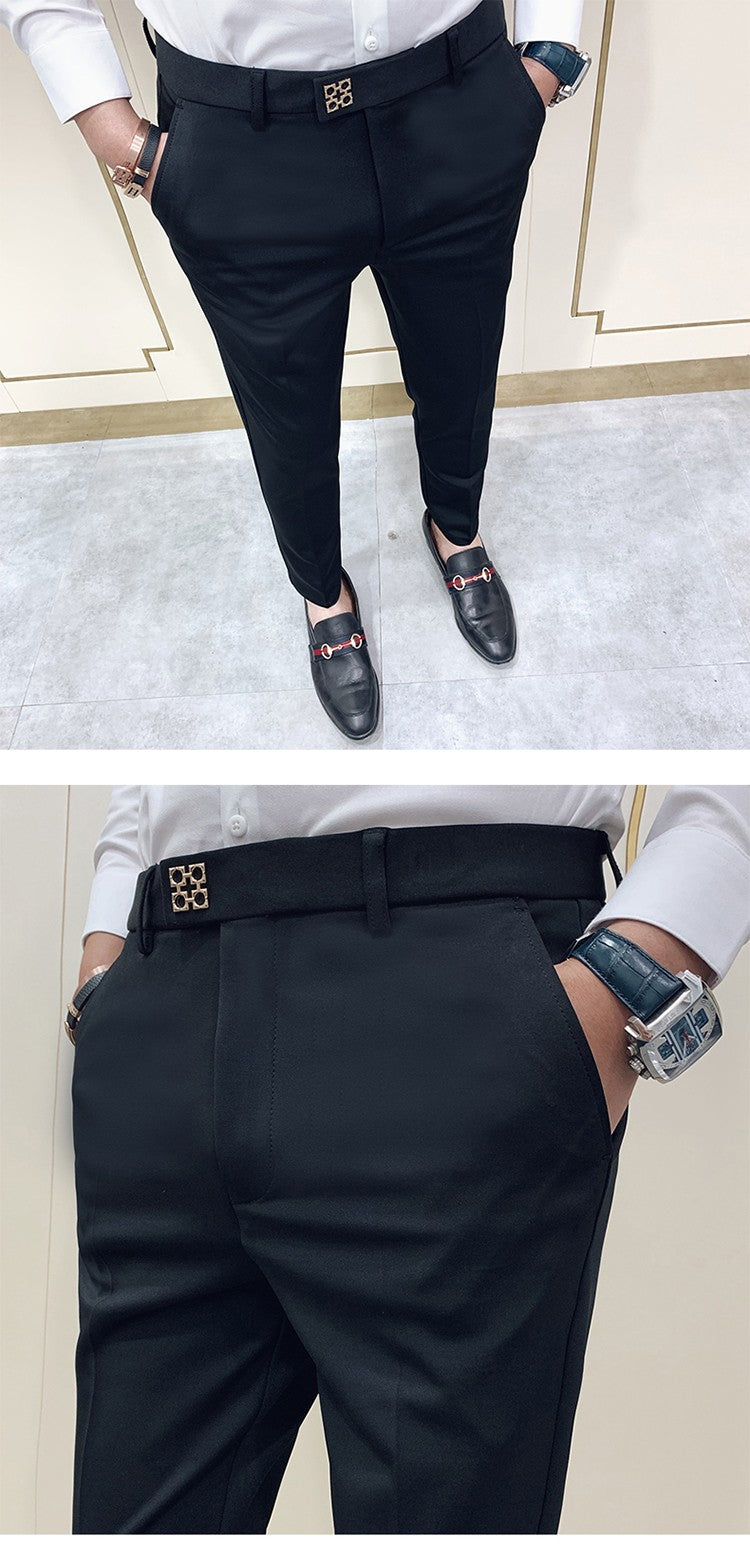Spring 2025 Men Pants Korean Slim Fit Men Casual Ankle Length Pants Streetwear Men High Quality Black Gray Khaki Dress Suit Pant