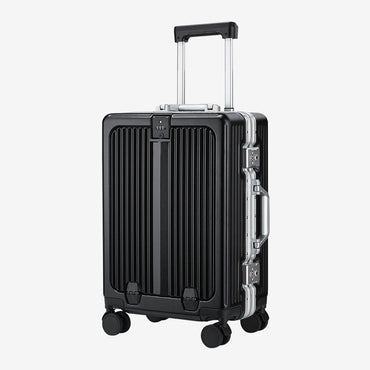 20/24 Inch Front Open Luggage Multifunctional Aluminum Frame Trolley Case with USB Cup Holder Large Boarding Box Suitcase