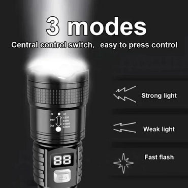 1500000LUM LED Flashlight High Power Type-C Rechargeable Torch Zoomable Light for Outdoor Camping Hiking Lamp Emergency Lantern