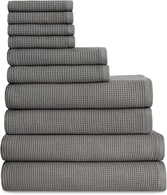 Complete Waffle Bath Bundle - 60% Cotton 40% Viscose from Bamboo - Quick Dry & Ultra-Soft Waffle Weave Bath Towels