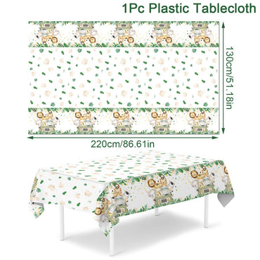 Cartoon Animal Tablecloth Jungle Safari Theme Party Supplies Disposable Table Cover Baby Shower Kids Birthday Party Decorations