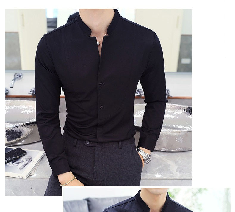 Mens Long Sleeve Shirt Autumn High Quality Stand Collar Casual Slim Solid Color Shirt Oversized Size 5XL Fashion Men Clothing