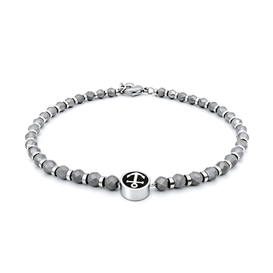 Runda Men's Bracelet with Black Iron Ore Anchor Pendant Stainless Steel Adjustable 22cm Fashion Charm Bead Jewelry