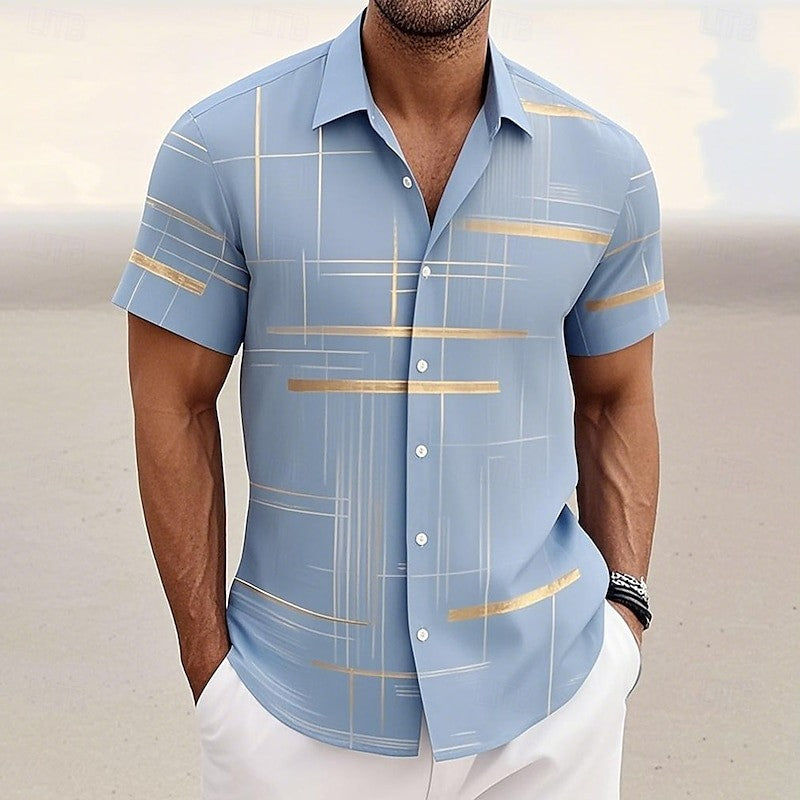 8 Color Men's Geometric Grid Shirt Button Shirt Short Sleeve Fashion Casual Outdoor Vacation Streetwear 3D Printed Lapel Shirt