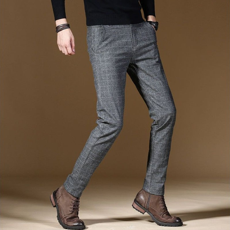 Male Suit Trousers Gray Plaid Check Straight Cheap Clothing Premium Men's Summer Pants Thin Casual Classic Slacks Dress Up