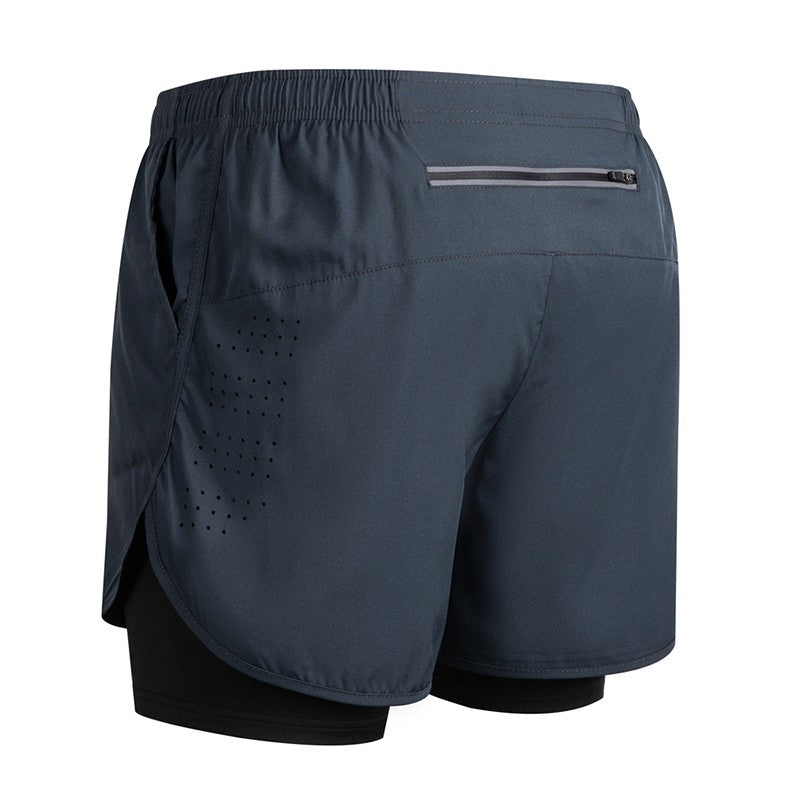 Men's Running Shorts Quick-drying Fitness Black Double Layer Shorts Men New Sport Workout Training Bodybuilding Short Pants
