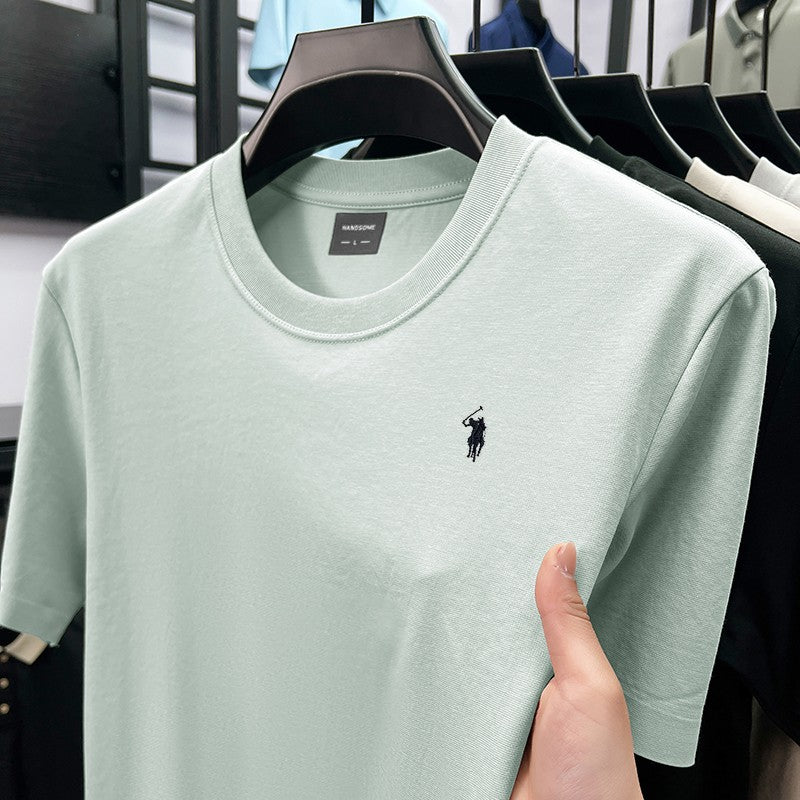 High end silky cotton breathable short sleeve T-shirt men summer designer Paul brand embroidered fashion casual round neck top