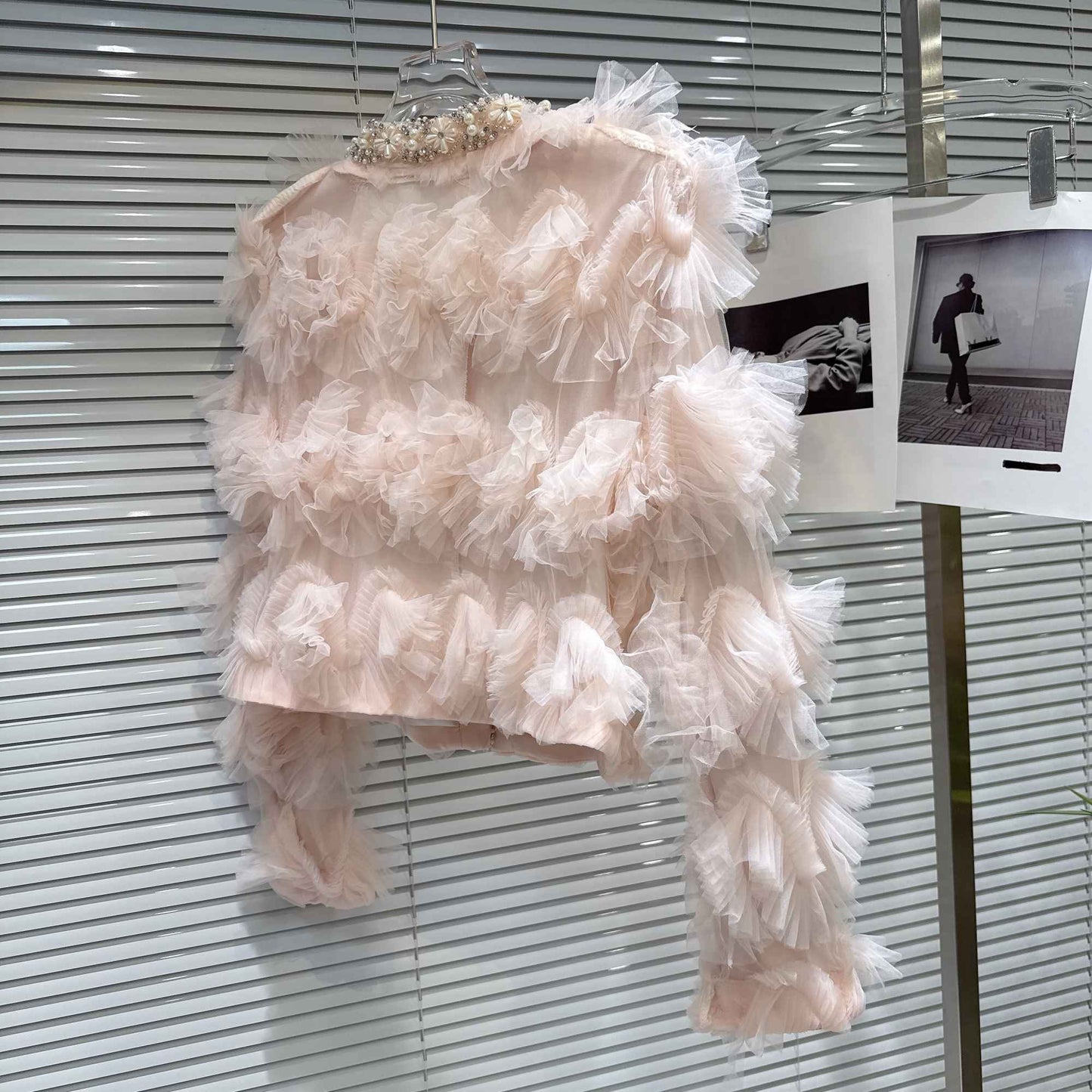 2025 Autumn New French Pearl Lace Layered Mesh Jacket Top