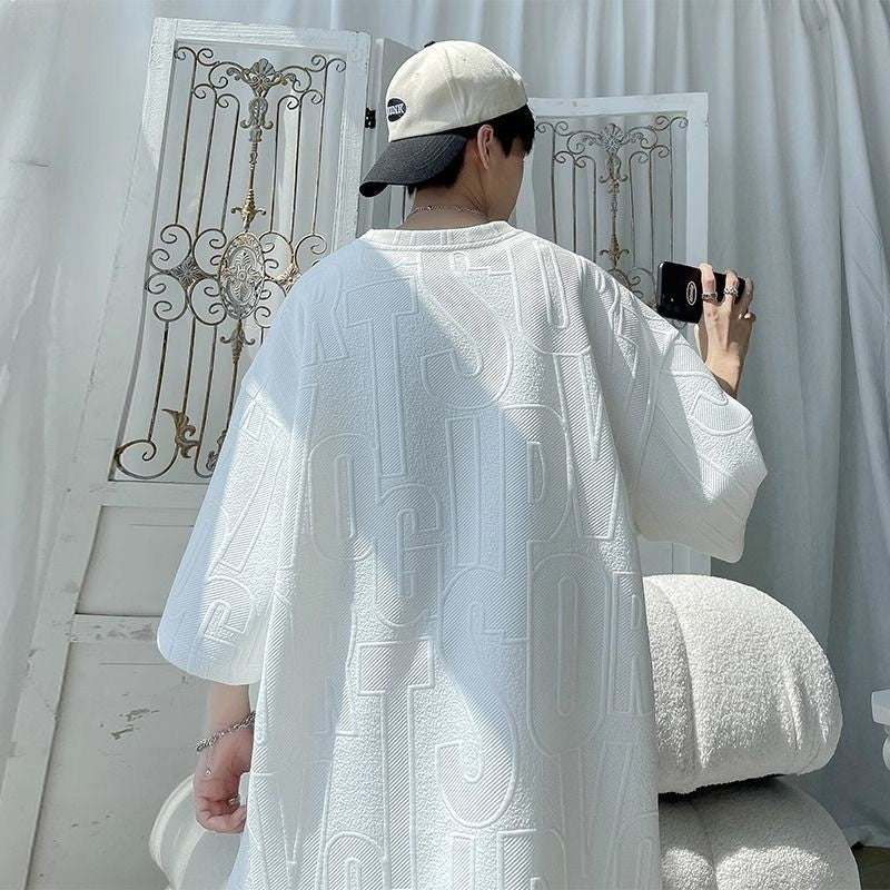 2025 3D Men's new Waffle TZ30 Summer Suit Casual T-shirt + Shorts Suit Men's Tracksuit Solid color tracksuit loose suit