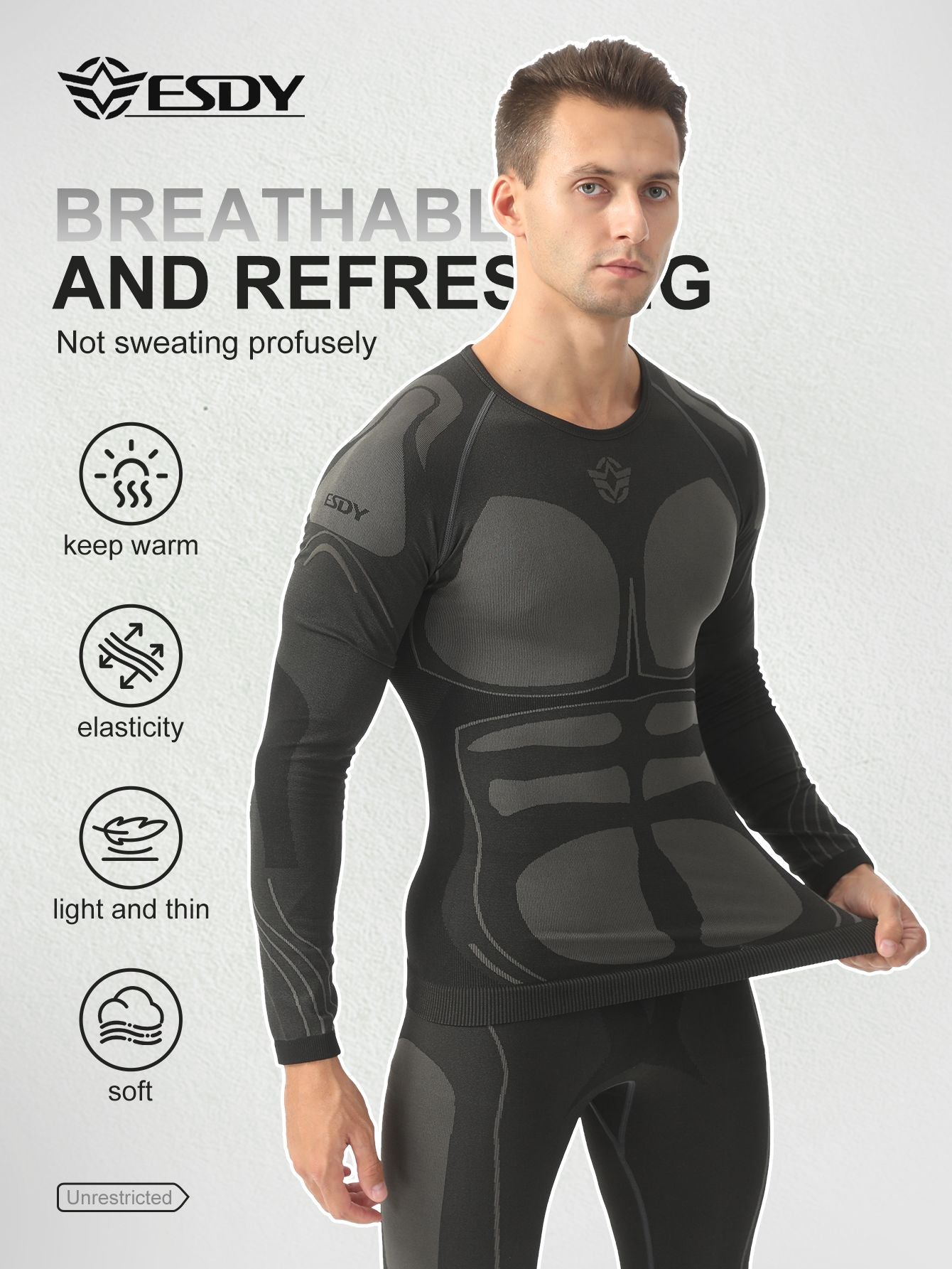Esdy Men's Thermal Underwear Set Seamless Seamless Self-Heating Warmth Locking Thickened Underwear Yoga Mountaineering Hiking Ski Sports Base Set