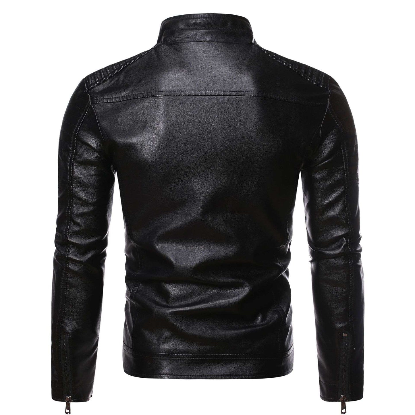 Men's leather jacket 2025 new spring and autumn thin style stand collar striped PU leather jacket motorcycle leather jacket