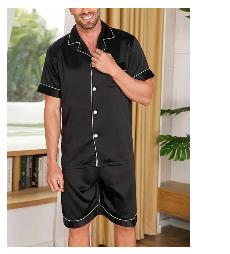 Men Satin Pajama Set Sleepwear for Man Summer Short Sleeve Button-Down Shirt & Shorts Pajamas 2 Piece Home Clothes Short Suit