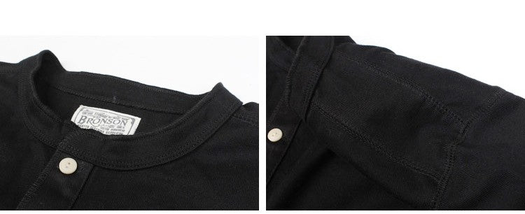 Bronson 350g Heavyweight L/S Henley Shirt Vintage Plain Base T-Shirt For Men
