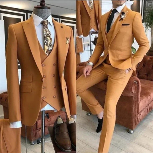 3 PiecesGroom Wear Green Men Suits 2023 Slim Fit Peak Lapel One Button Wedding Tuxedo Terno Masculino (Jacket+Pants+Vest+Tie?