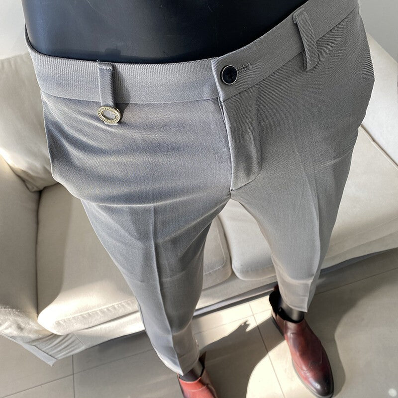 Men Suit Pant 2025 Autumn Solid Elastic Waist Dress Pants Calça Masculina Men Slim Business Office Social Ankle Length Trousers