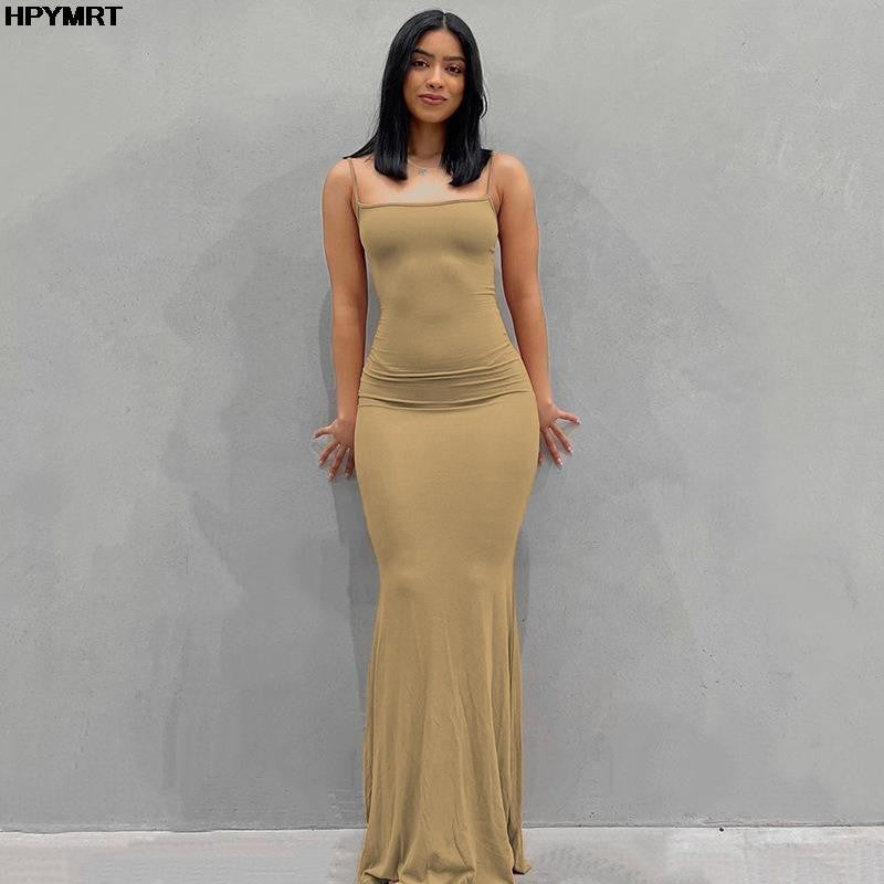 Satin Slip Sleeveless Backless Slim Sexy Maxi Dress 2022 Spring Women Party Y2K