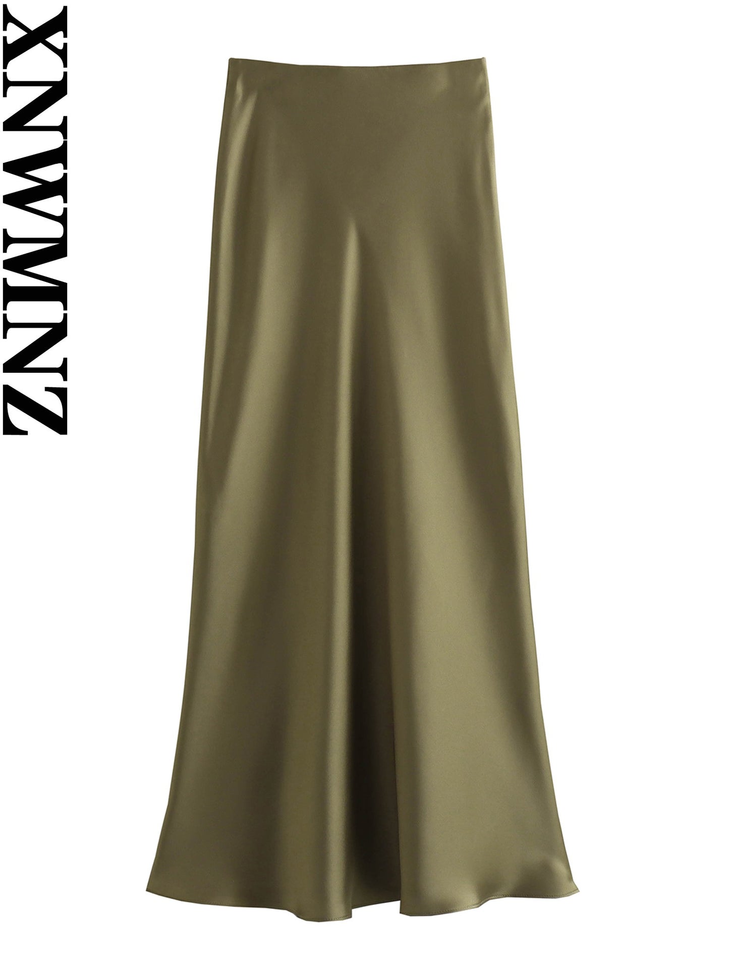 XNWMNZ Women's Fashion 2023 Flowing Satin Midi Skirt Women Vintage Elastic High