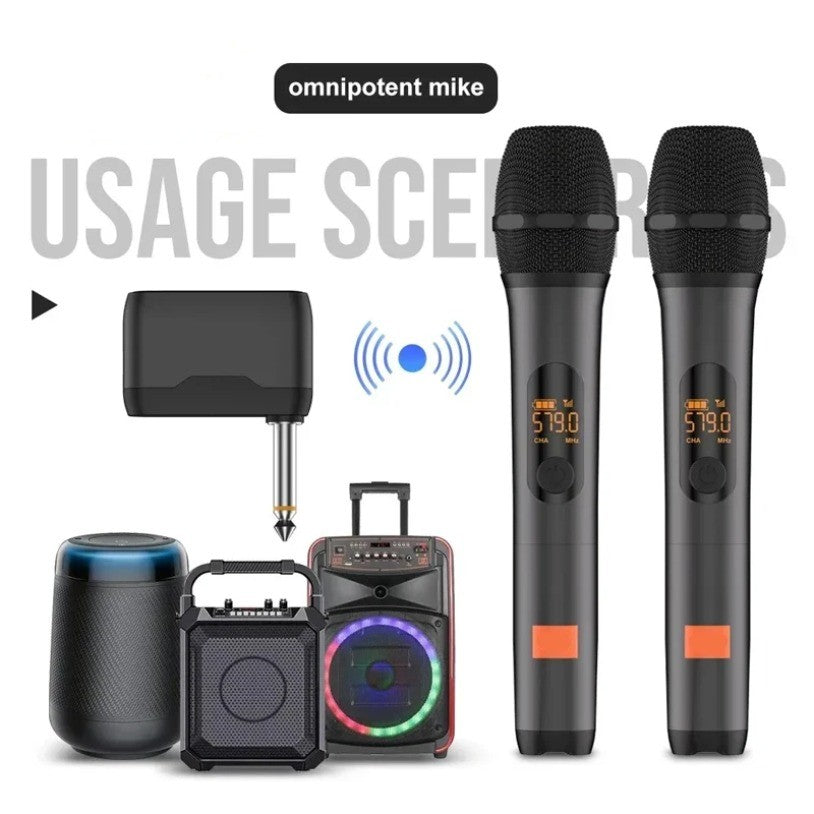 Microfone Sem Fio UHF 2 Canais Sistema de Karaokê Bateria de Lítio Embutida Microfone de Mão Sem Fio para Caixa de Som JBL Igreja Festa
