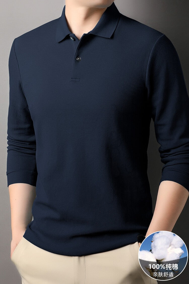 Durable 100% Cotton Men Polo Shirt,Autumn Leisure Long Sleeve, Breathable Lapels T-shirt, 16 Colors, Perfect for Golf and Sports