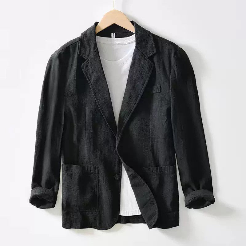 Stylish Retro Linen Blazer for Men Casual Business Formal Wear, Youthful and Loose Suit Jacket -70% Linen, 30% Cotton -8 Colors