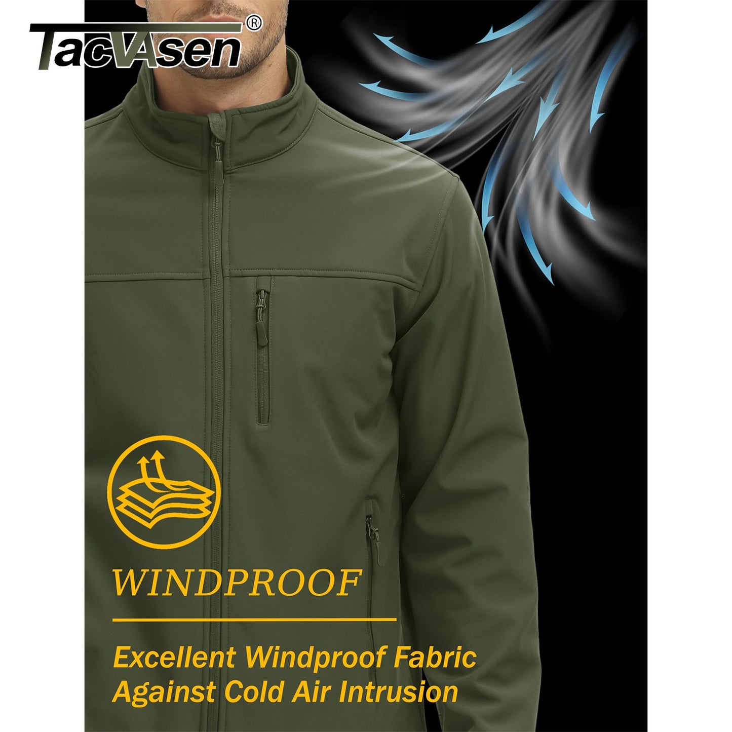 TACVASEN Waterproof Softshell Jackets Mens Winter Fleece Lined Work Jackets Zipper Pocket Outdoor Jacket Male Windbreaker