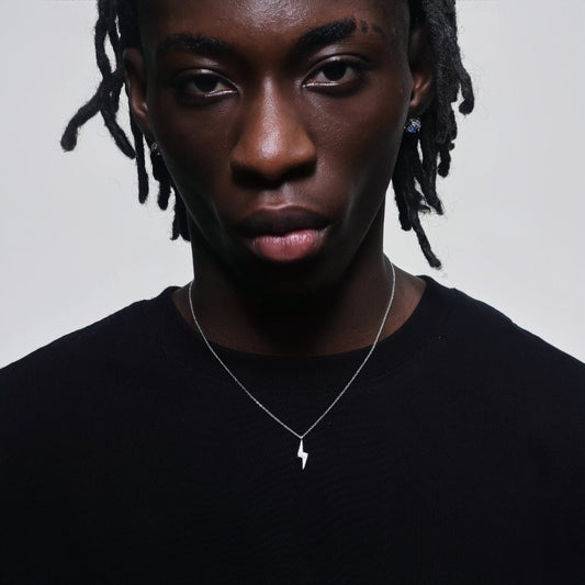 Hip Hop Men Zircon Stainless Steel Lightning Pendant Necklace Simple Punk Necklace For Women Retro Party Jewelry