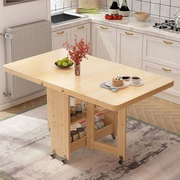 Folding Extendable Dining Table, Drop Leaf Tables for Small Spaces, Foldable Dining Table with Storage, Drop Leaf Wood Kitchen D