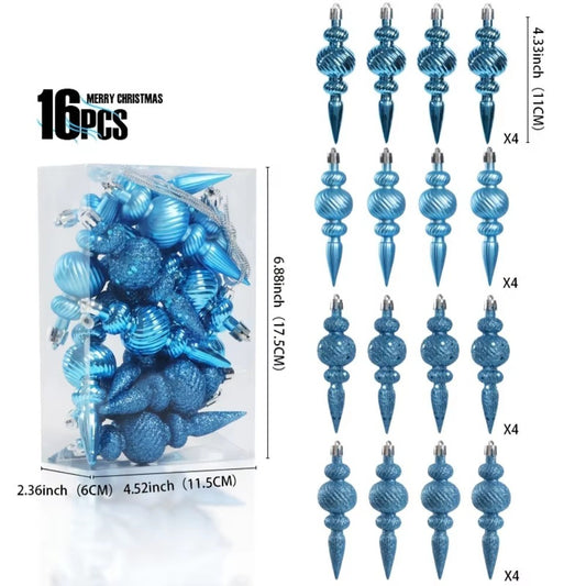 16Pcs 16Pcs/Box Christmas Hanging Balls Special Shaped Gold Powder Xmas Tree Party Decorations with Hanging Rope