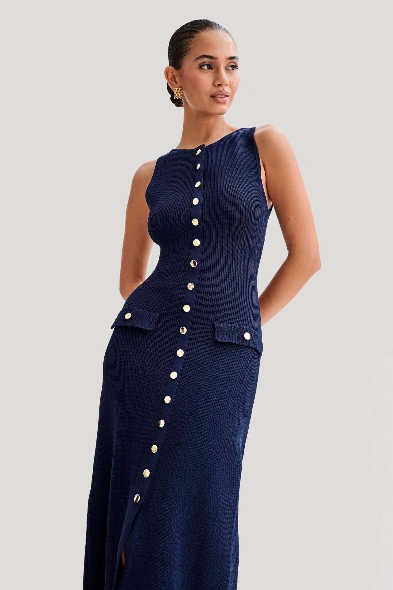 2024 Summer Elegant Lady Knitted Single Breasted Long Dresses Women Solid Sleeve