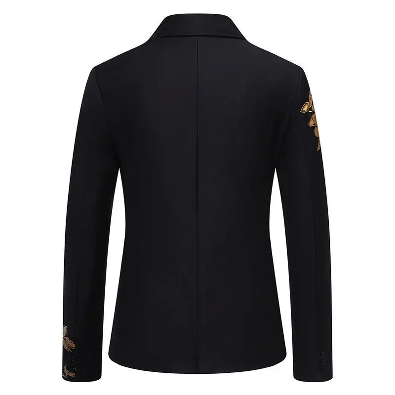2024 New Men Business Social Suit Loose Jacket Black / White / Royal Blue Fashion Male Wedding Prom Party Rose Printed Blazers