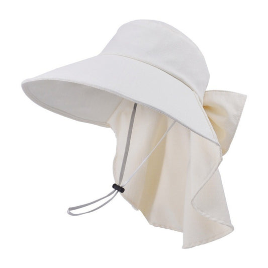 New Neck Protection Shawl Beach Cap Breathable Wide Brim Bucket Hat Bow Anti-UV Fisherman Hat Women