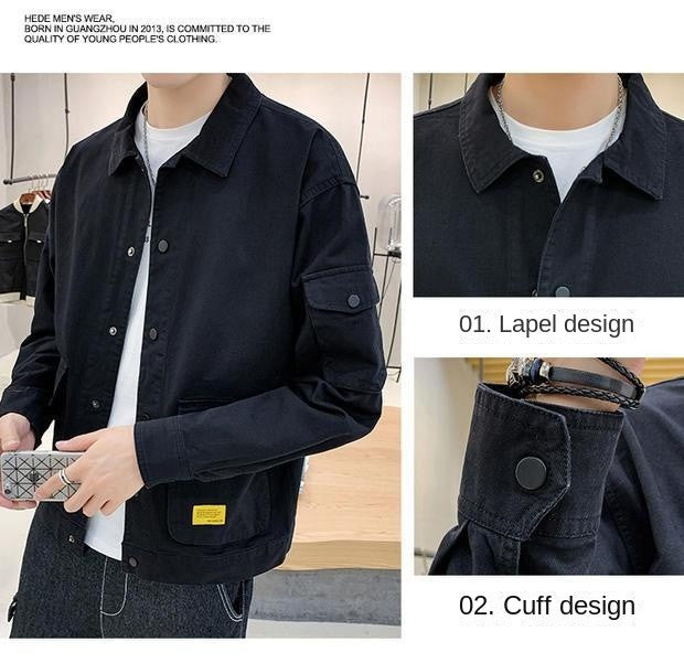 Men's Casual Jacket Spring Autumn Button Lapel Work Coat New Solid Color Multi-pocket Tops Men Fashion High Quality