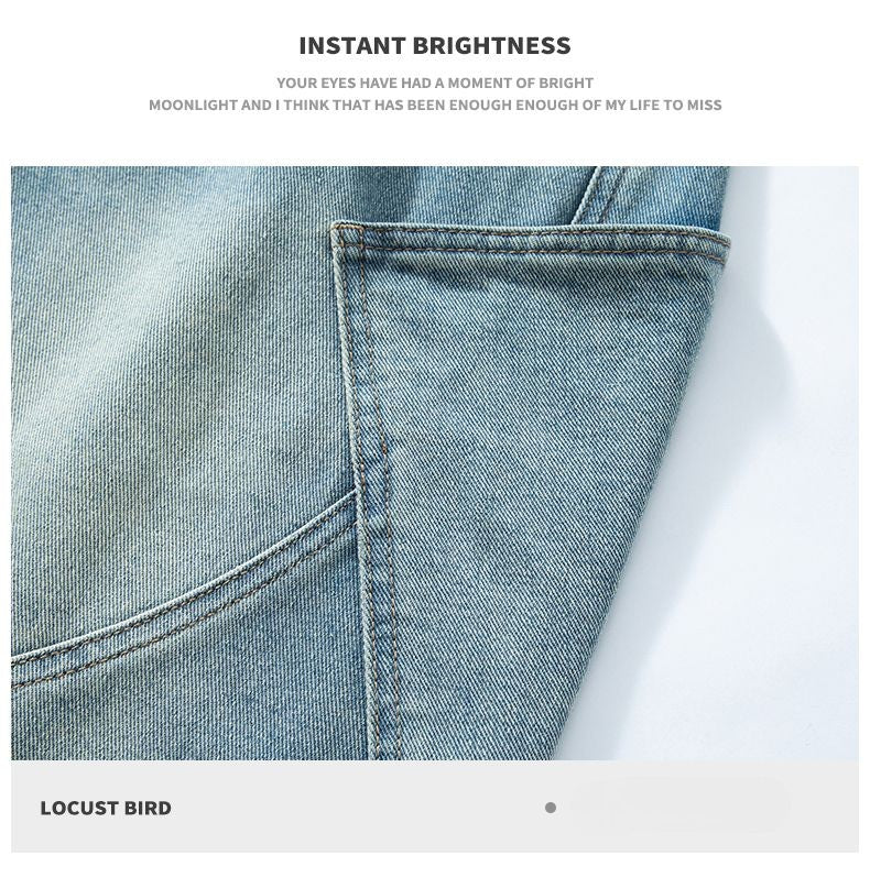 Summer New Baggy Denim Shorts Fashion Casual Straight Harajuku Jeans Male Vintage Wash Drawstring Short Pants Streetwear