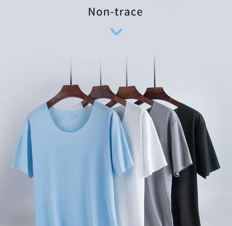 Large Size Men Pajamas Set Ice Silk Sense Round Neck Solid Colour Short Sleeve T-Shirt Student Short Sleeve Shorts Two-Piece Set