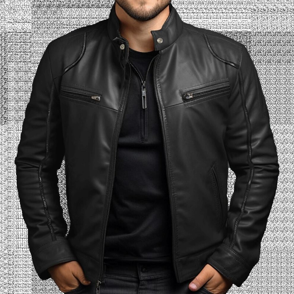 New Men's Business Leather Jacket for Autumn and Winter, Fashionable Stand Up Collar Casual Leather Jacket for Men