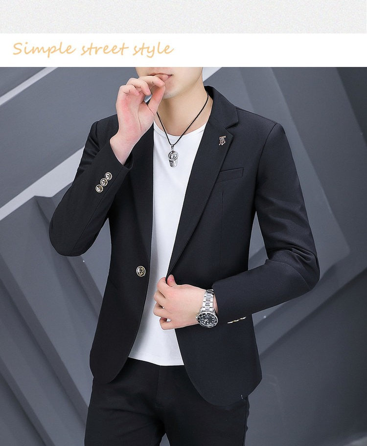 High-quality, fashionable, stylish, versatile and trendy business casual suit men's solid color fitted top