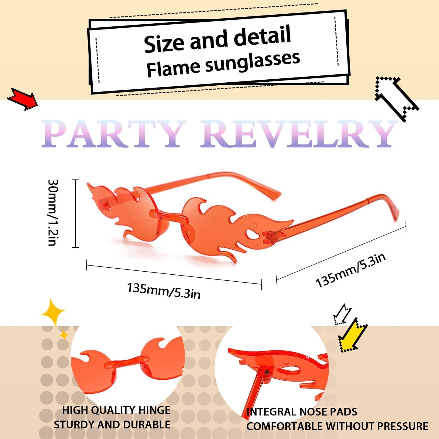 12-60pcs Fashion Fire Flame Glasses Fire Shape Sunglasses Fire Sunglasses Party Decor for Summer Shower Wedding Halloween Cos