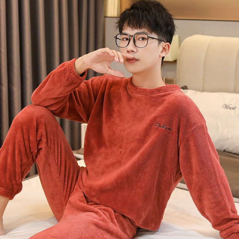Pajamas Men's Women's Fall and Winter Coral Velvet Homewear Suit Thickened Padded Homewear Couples Large Size Winter Homewear
