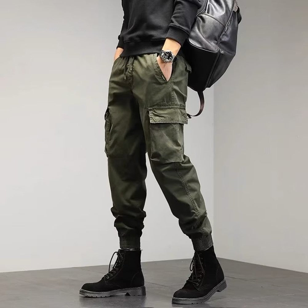 Solid Cargo Pants for Men Casual Loose Fit Ankle Banded Trousers Suitable for Spring and Autumn Grey Black Green