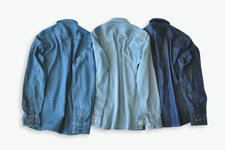 SauceZhan Chambray shirt men shirt long sleeve Denim Shirt Cotton Casual Wash Shirt Mens Dress Shirts Jeans Shirts Slim