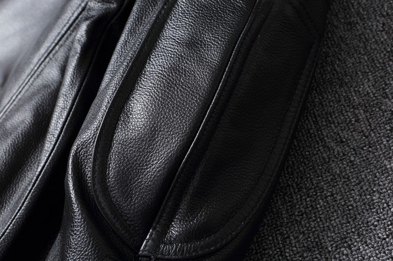 Men's Natural Leather Jacket First Layer Calfskin Stand Collar Motorcycle Jacket Retro Brown Cowhide Jacket Men‘s Biker Clothes